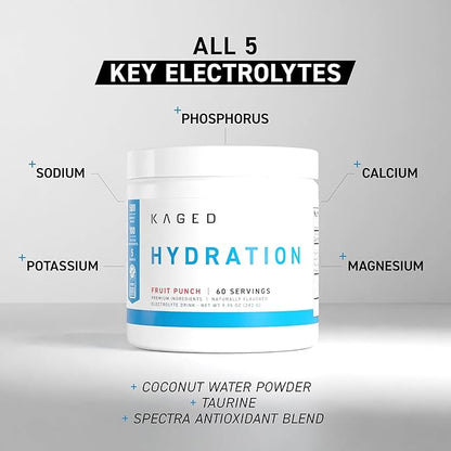 Kaged Hydration Electrolytes Powder | Lemon Lime | Hydra-Charge Sports Drink Mix | Pre, Post, Intra Workout | Low Carb, Vegan, Gluten Free | Supplements for Men & Women | 60 Servings