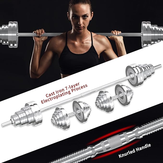 VIVITORY Fitness Dumbbells Set, Adjustable Weight Sets up to 11/22/44/66/110 lbs, with Metal Connecting Rod Used As Barbell, Chromed Weights, Hardcover Gift Box, Home Gym Work Out Training Equipment