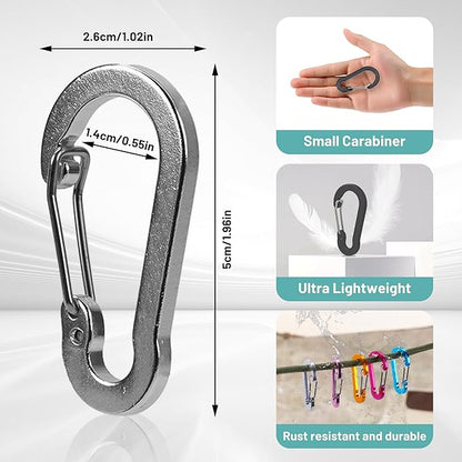 Multi-Pack Aluminum Carabiner Clips, 2" Ultra-Light Spring & Locking for Key,Hiking, Outdoor Activities