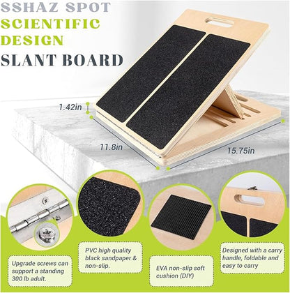 Professional Wooden Slant Board for Calf Stretching, Portable 5-Stretch Board for Knees, Non-Slip Foot Incline Board Physical Therapy Equipment Calf Stretch, Extra Side Handle for Carry