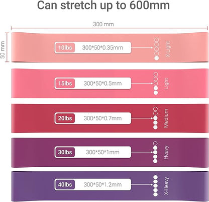 TechStone Resistance Bands Set for Men and Women, Pack of 5 Different Levels Elastic Band for Home Gym Long Exercise Workout – Great Fitness Equipment for Training, Yoga – Free Carrying Bag