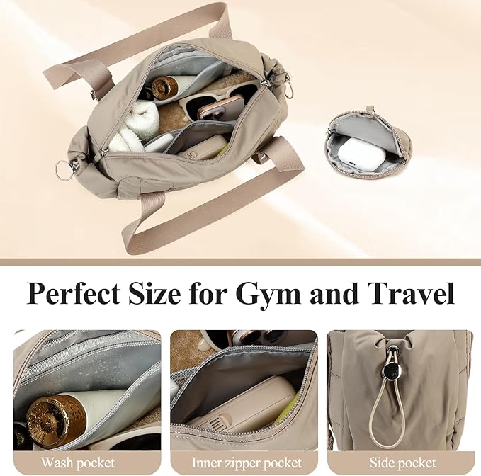 CAMTOP Mini Gym Bag for Women, Small Gym Tote Bag Puffy Quilted Sports Duffel Bag with Wet Compartment and Coin Purse Duffel Bags Dance Yoga Workout Bag