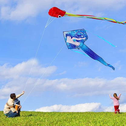 HONBO Large Mermaid Kite for Kids & Adults, Easy to Fly Delta Kite, Beginner Kite for Girls &Boys, Pegasus Beginner Kite for Kids,Octopus Kite