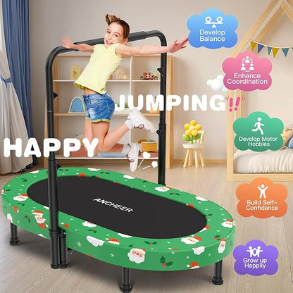 ANCHEER 56" Double Mini Trampoline for Kids, Mini Rebounder with 5-Level Adjustable Handle, Parent-Child Trampoline for Kids, Max Load 220lbs, Fun for Indoor/Outdoor