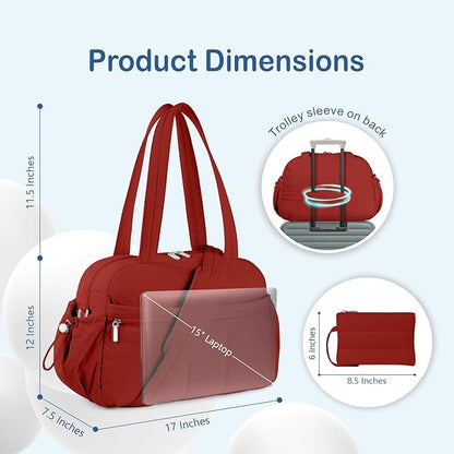 TOPDesign Travel Duffel Bag for Women, Puffer Gym Bag Sports Tote with Wet Pocket, Carry On Weekender with Luggage Sleeve (Maroon)