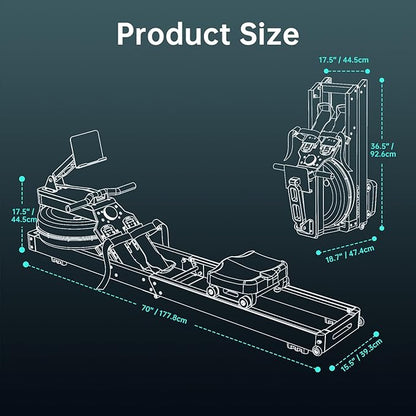 PASYOU Water Rowing Machines for Home Oak Wood Foldable Rower Machine 350LB Weight Capacity, 6 Levels Adjustable Row Machines with Monitor & Device Holder & 14L Tank, Bluetooth with Kinomap APP