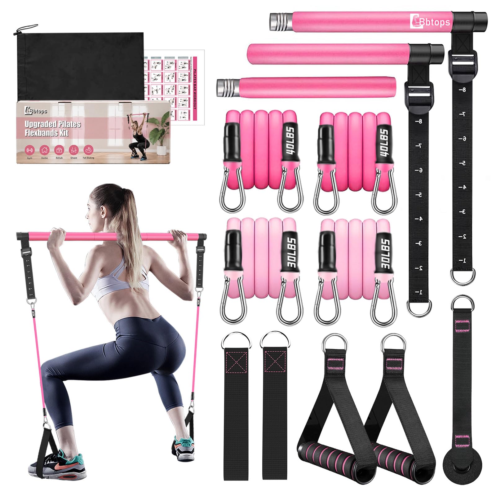 Bbtops Pilates Bar Kit with Resistance Bands,Full Body Workout Equipment