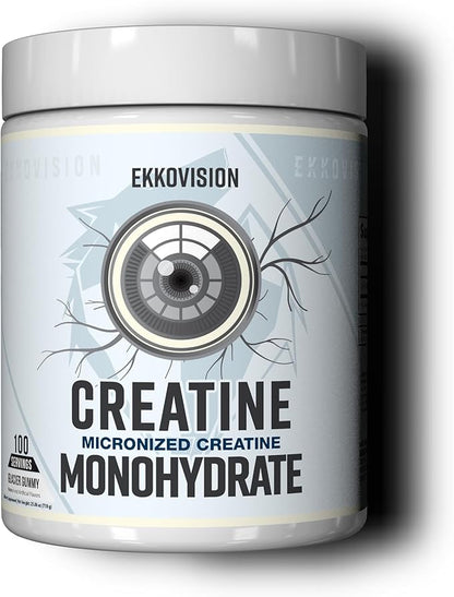 Ekkovision Creatine Monohydrate Powder, Micronized, Glacier Gummy, Pre Workout & Post Workout Supplement for Men & Women, Energy Support, Easy to Mix in Shakes, Smoothies & Beverages, 100 Servings