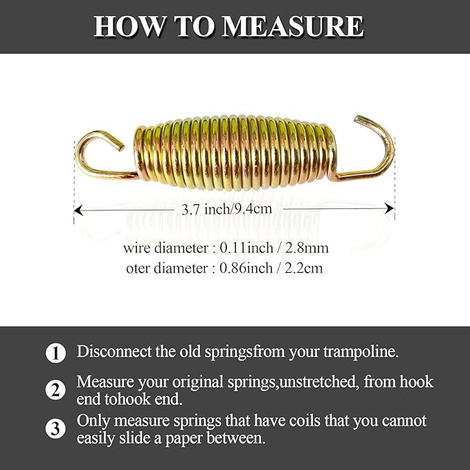 3.7'', 6.5'', 7'' Trampoline Springs,16pcs Heavy Duty Stainless Steel Replacement Trampoline Springs with T-Hook Tool Trampoline Accessories