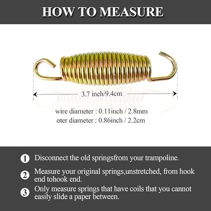 3.7'', 6.5'', 7'' Trampoline Springs,16pcs Heavy Duty Stainless Steel Replacement Trampoline Springs with T-Hook Tool Trampoline Accessories