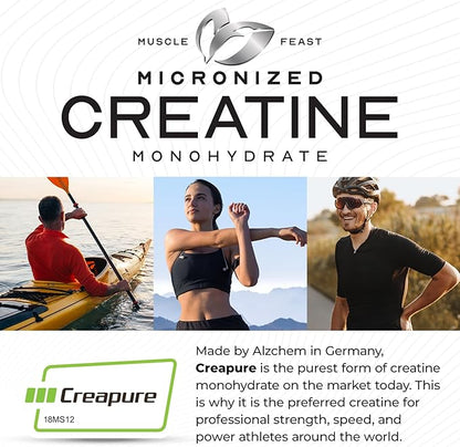 Muscle Feast Creapure - Micronized Creatine Monohydrate Powder | Premium Pre-Workout or Post-Workout | Flavored Creatine for Women & Men | Easy to Mix, Gluten-Free, Safe and Pure (Green Apple, 250g)