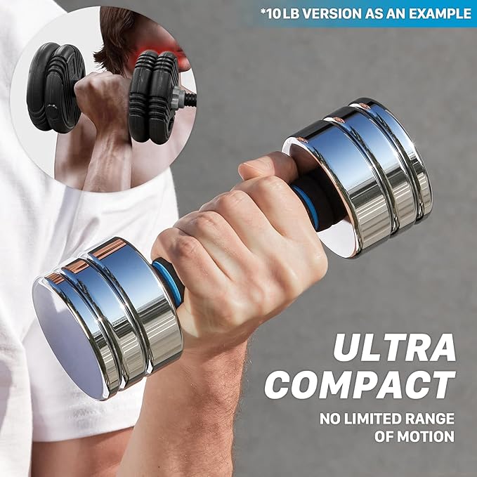 Northdeer Steel Dumbbells Ultracompact & Adjustable Chrome Dumbbell with Foam Handles 5lb 10lb 15lb 20lb 30lb 50lb Home Gym Workout (Choice of Size)
