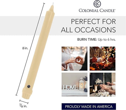 Colonial Candle Unscented Taper Candle, Classic Collection, Limoncello, 8 in, Pack of 12 - Up to 6 Hours Burn