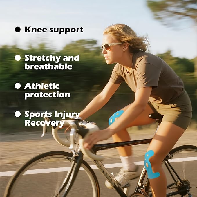 12 Pcs Precut Kinesiology Tape for Knees，Knee Tape for Knee Pain Relief Pre Cut，Waterproof, Breathable, Hypoallergenic Athletic Tape for Support and Protection (Blue)