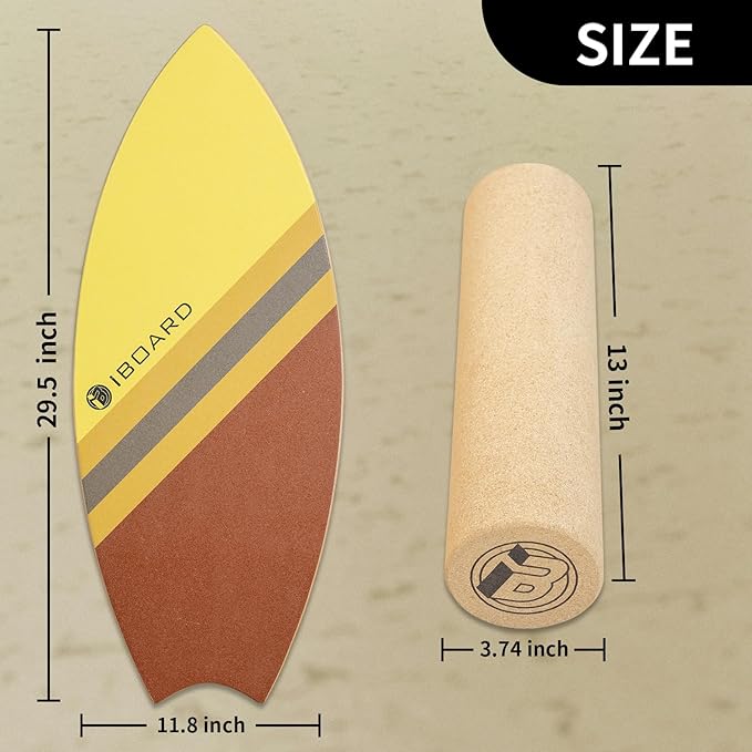 Premium Balance Board Trainer With Rollers - 10 Layer Wooden Exercise Non-slip Surface Fish Tail for Surfing, Paddle, Yoga, Training