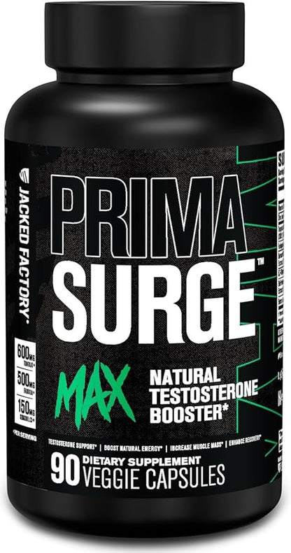 Jacked Factory Primasurge Max Testosterone Booster for Men - Natural Testosterone Supplement with Tongkat Ali, Fadogia Agrestis & Sensoril Ashwagandha - Test Booster for Muscle Mass - 90 Count
