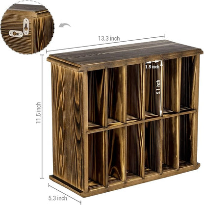 MyGift 12 Compartment Rustic Burnt Solid Wood Wall Mounted Dual Display Martial Arts Belt Holder with Top Trophy Storage Shelf in Horizontal or Vertical Mount
