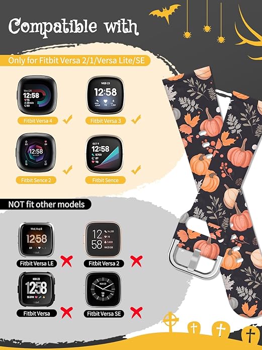 Watbro Halloween Holiday Band Compatible with Fitbit Versa 3 / Sense/Fitbit Versa 4 / Sense 2 Bands for Women Men,Soft Silicone Cute Sport Pumpkin Strap
