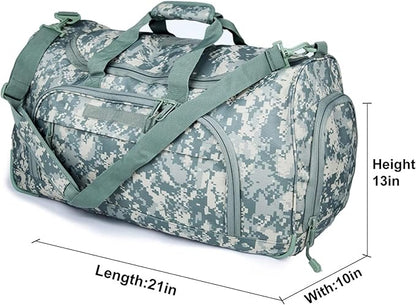 Gym Bag for Women & Men Tactical Duffle Military Weekender Work Out Lightweight Waterproof Sports Tote Shoe Pocket ACU