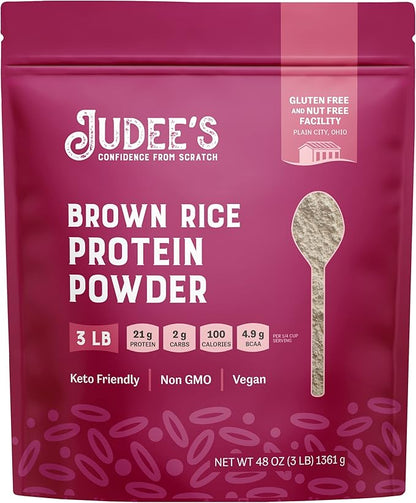 Judee's Brown Rice Protein Powder, (80% Protein) 3 lb - Non-GMO & Sprouted - Keto-Friendly, Dairy, Gluten & Soy-Free Plant-Based Protein