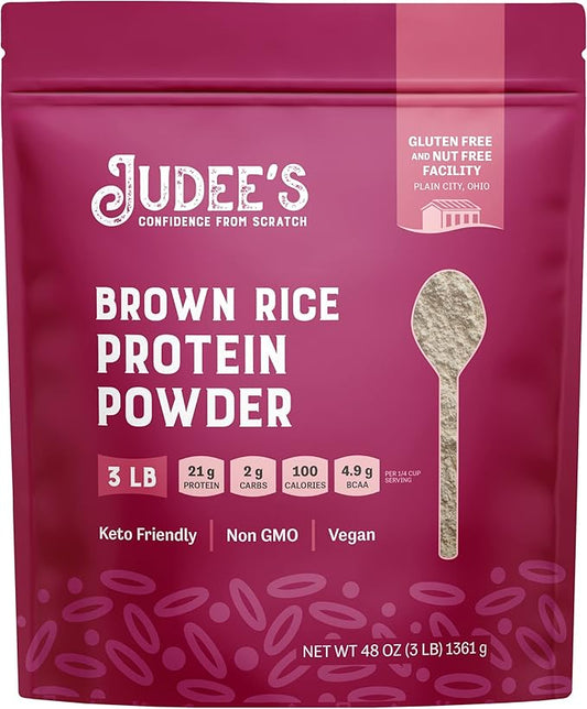 Judee's Brown Rice Protein Powder, (80% Protein) 3 lb - Non-GMO & Sprouted - Keto-Friendly, Dairy, Gluten & Soy-Free Plant-Based Protein