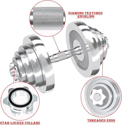 VIVITORY Fitness Dumbbells Set, Adjustable Weight Sets up to 11/22/44/66/110 lbs, with Metal Connecting Rod Used As Barbell, Chromed Weights, Hardcover Gift Box, Home Gym Work Out Training Equipment