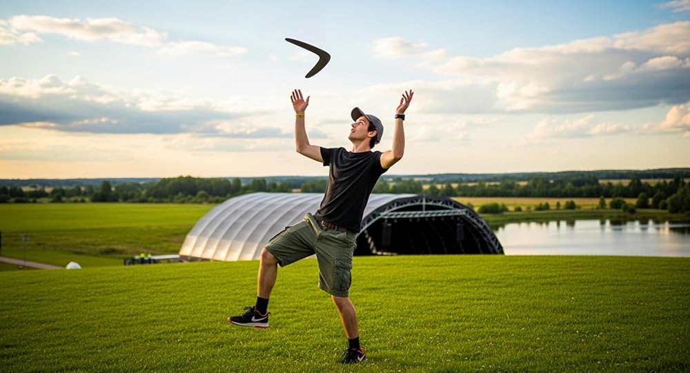 Masterfully Handcrafted Wooden Boomerang | Huge Size – 18 Inches | Flight-Tested, 100-Yard Range | Returning | Includes Throwing Guide | Boomerang for Adults | Colour: Light Brown Cedar