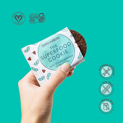 Love + Chew, Mint Cacao Brownie Minis - 18 Count - Tasty Gluten Free Cookies - Vegan - Healthy, Paleo, Non GMO Snacks - Individually Wrapped, Soft Baked Cookies - Made from High Protein Almonds