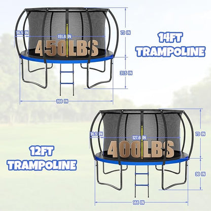 Trampoline 8FT 10FT 12FT 14FT 16FT, Outdoor Trampolines for Kids and Adults, Recreational Trampoline with Enclosure Net & Ladder, Round Trampoline ASTM Approved, 400/450LBS Weight Capacity