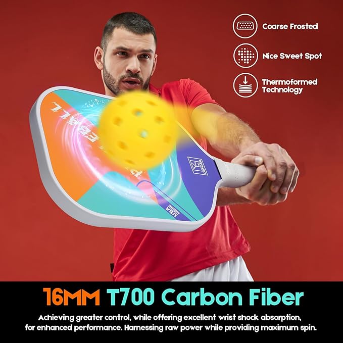 YC DGYCASI 16mm Pickleball Paddles Professional, USAPA Approved, T700 Carbon Fiber Pickleball Paddle Thermoformed, High Grit & Spin, 5.5” Elongated Handle, Handle Girth 4.25”, 8.3oz, with Cover Case