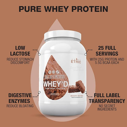 Whey'd Protein Powder, 25 G Whey Protein Blend with Concentrate, Isolate & Hydrolysate, Low Lactose & Digestive Enzymes for Easy Mixing & Smooth Texture, Brownie Milkshake, 25 Servings