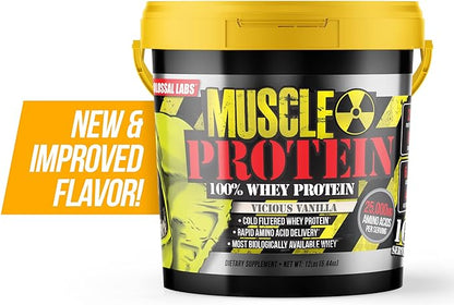 Muscle Whey Protein Flavored Protein Powder, 25,000mg Amino Acids/Serving, Cold Filtered(Packaging May Vary) (12 Pound (Bucket), Vanilla)