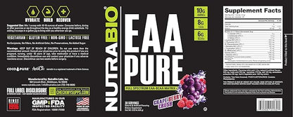 NutraBio ??EAA Pure ??9 Amino Acids ??Muscle Repair and Recovery, 30 Servings, Grape Berry Crush ??Pre or Post Workout ??All Day Recovery