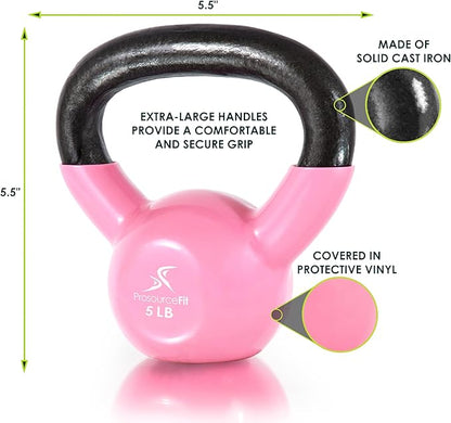 ProsourceFit Vinyl Coated Cast Iron Kettlebells for Full Body Fitness Workouts