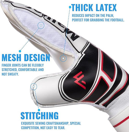 Malker Soccer Goalie Gloves Goalkeeper Gloves with Fingersave and Double Wrist Protection, Strong Grip Goalkeeper Gloves for Kids, Youth, Adults