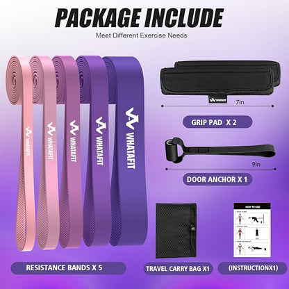 WHATAFIT Resistance Bands, Pull Up Assistance Bands, Exercise Bands, Workout Bands Set for Men and Women Home Fitness, Body Stretching, Strength Training, Physical Therapy