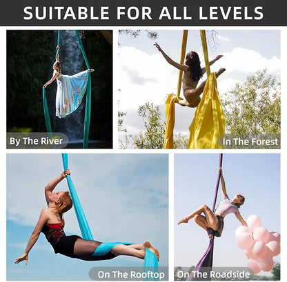 PRIOR FITNESS Aerial Silks Set, Professional Thicker Low Stretch Fabric 9/15/20 Yards Aerial Silk Swing Set with Hardware Guide, Yoga Starter Kit For Home, Aerial Yoga Hammock, Silks for Gymnastics, Antigravity Yoga, Inversion Exercise-All Levels