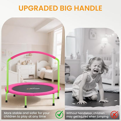 Ativafit 36inch Elastic Band Big Handle Toddler Trampoline for Kids Ages 2-6 Indoor Outdoor Mini Trampoline with Safety Padded Cover Fun for Kids