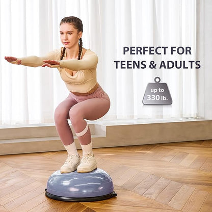 ZELUS Balance Ball Trainer with Resistance Bands and Foot Pump, Inflatable Yoga Ball for Home Gym Workouts, 23 Inch Exercise Half Ball for Balance Training Core Strength Fitness More, 330lb Cap