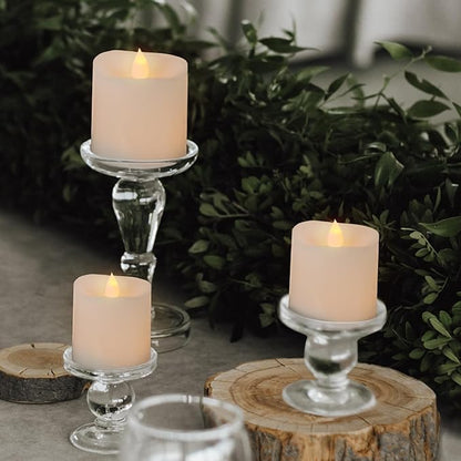 3x3 Flickering Flameless Candles Set of 3,3 inch Real Wax LED 600 Hours Battery Candles with Timer Remote,Control for Wedding Party Indoor,Ivory