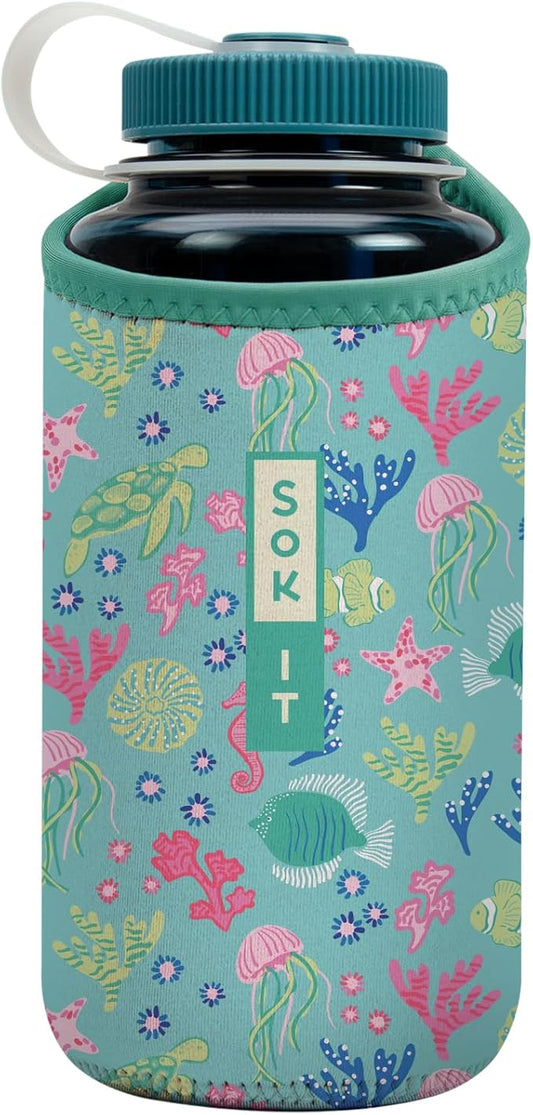 Sok It BotlSok Water Bottle Sleeve Insulated Neoprene Cover (Under the Sea, Fits 32oz Nalgene)