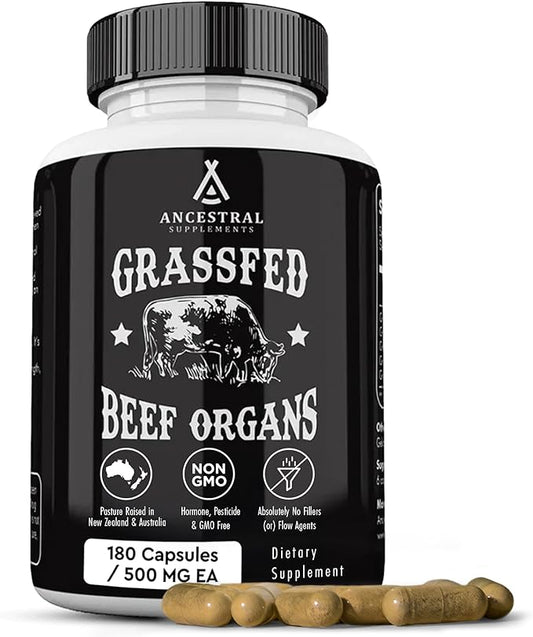 Ancestral Supplements Grass Fed Beef Organ Supplement, Supports Whole Body Wellness with