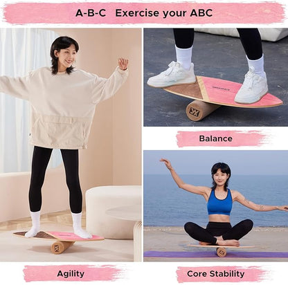 XCMAN Surf Balance Board Trainer with Roller Wooden Exercise Balancing Stability Trainer - Non Slip Surface for Adults Kids|Balance Board for Surfing,Snowboarding,Skateboarding,Hockey,Yoga Training