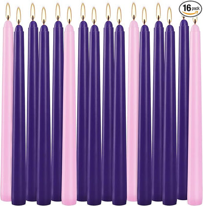 16 Pack Advent Taper Candles Premium Hand Dipped 10in Unscented Christmas Taper Candles - Ideal for Seasonal Celebrations, Holidays, Church, Celebration, Party