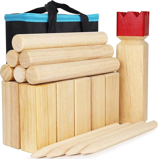 Juegoal Kubb Backyard Game Set, Wooden Block Tossing Game Set with Carrying Bag, Outdoor Games for