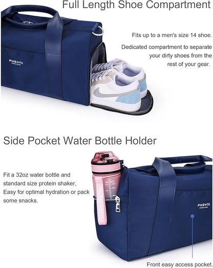 Gym Bag for Women and Men with Shoe Compartment & Wet Pocket - Duffle Bag for Travel Sports Fitness Workout Athletic, 19"-Medium, Navy Blue