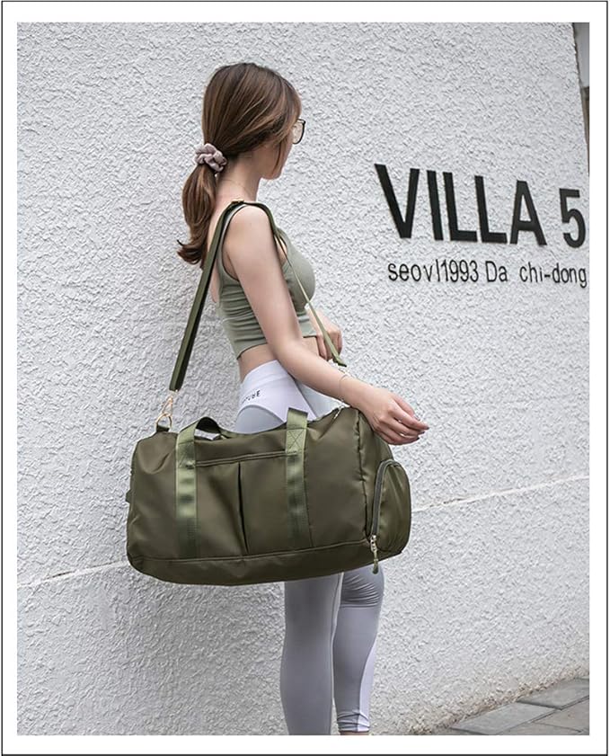 KARRESLY Sports Gym Bag for Women or Men Travel Duffel Bag with Wet Pocket and Shoes Compartment for Training Swim Yoga(ArmyGreen)