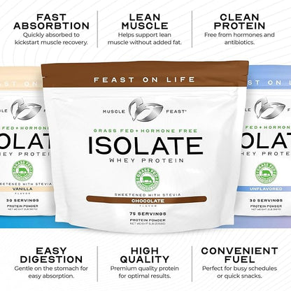 Muscle Feast Grass-Fed Whey Protein Isolate, All Natural Hormone Free Pasture Raised, Whey Isolate Protein Powder for Men and Women, Clean, Gluten-Free, Delicious Isolate Protein - Rasberry, 2lb