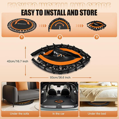 ANCHEER 40" Foldable Mini Trampoline,Max Load 450lbs/550lbs Indoor Trampoline,with 4 Level Adjustable Foam Handle and Resistance Bands,Adult Exercise Trampoline for Home, Garden, and Gym