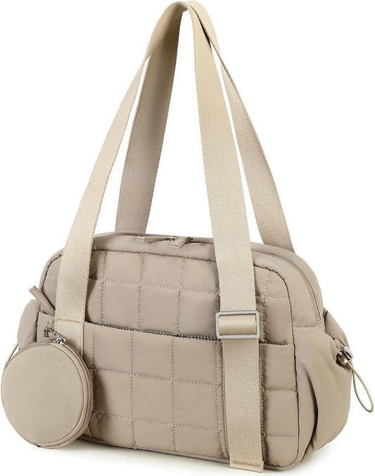 CAMTOP Mini Gym Bag for Women, Small Gym Tote Bag Puffy Quilted Sports Duffel Bag with Wet Compartment and Coin Purse Duffel Bags Dance Yoga Workout Bag